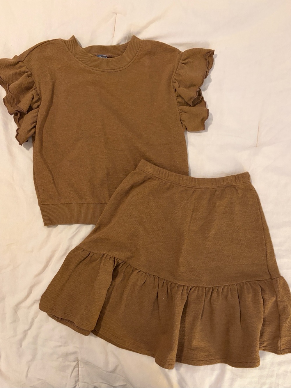 Old Navy Girls Two-Piece Ruffle Sleeve Top & Ruffled Hem Skirt - Brown